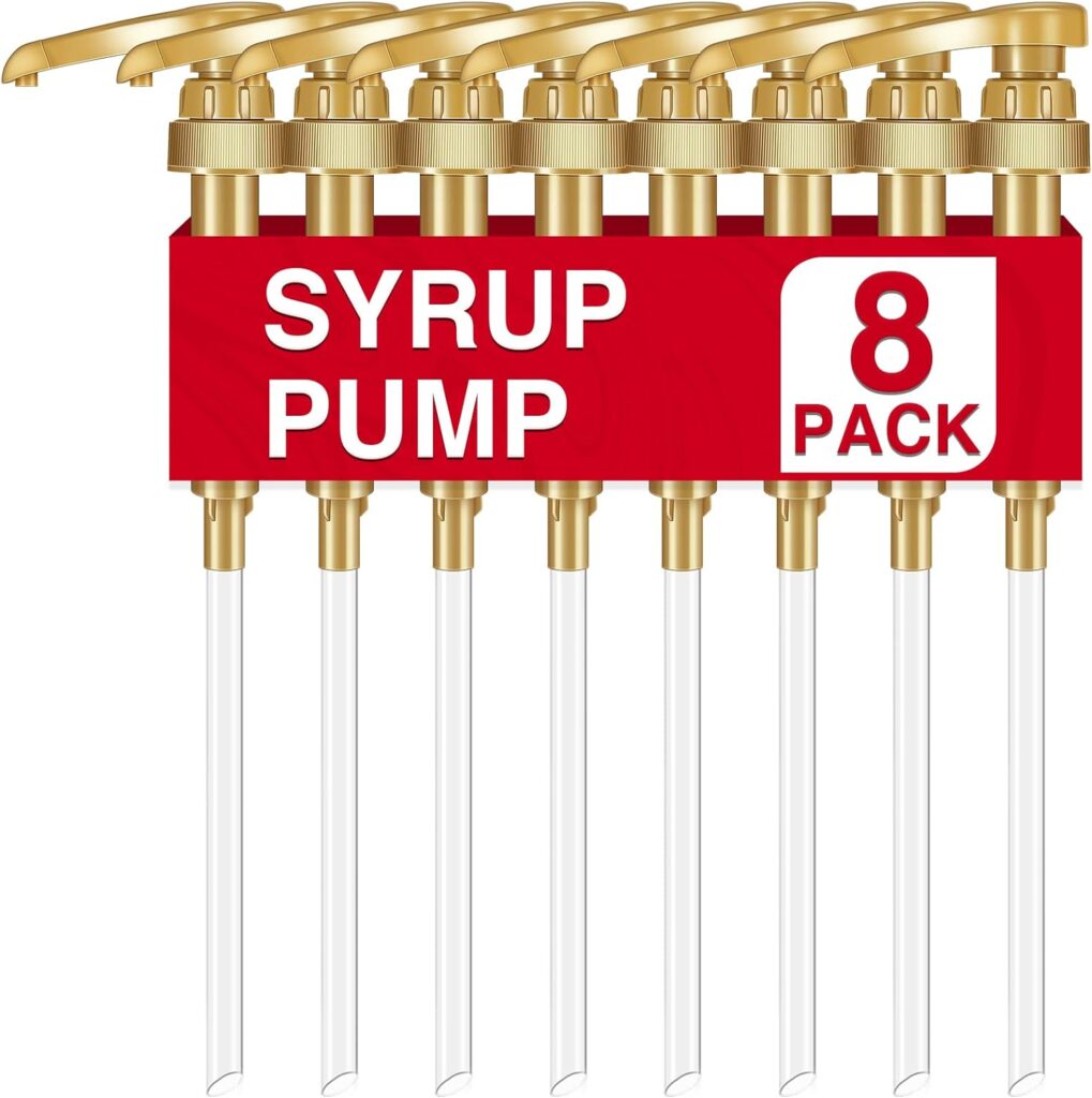 8Pcs Syrup Pump Coffee Syrup Pump Dispenser Coffee Syrup Bottle 750ml 25.4oz Syrup Pump Great for Home  Coffee Bar Drinking Mixes, Tea,Beverage(Gold)