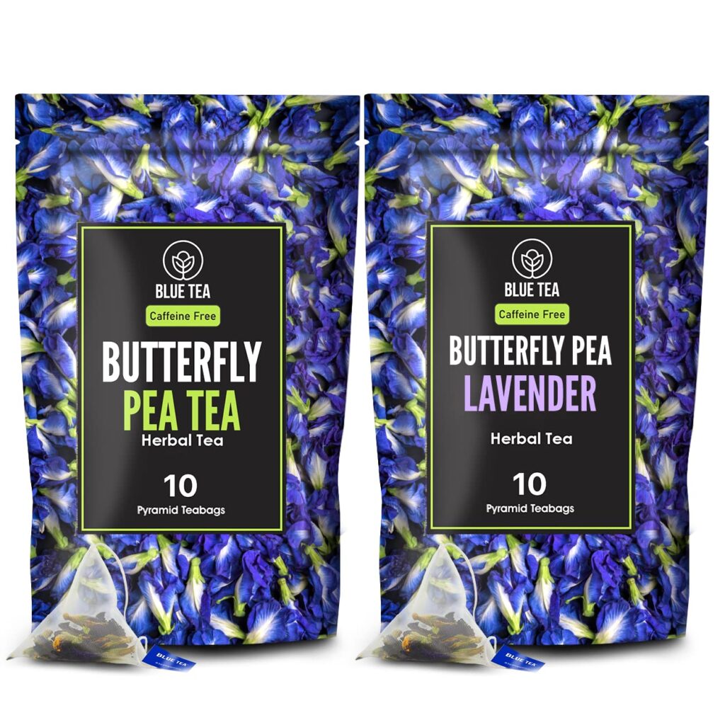 BLUE TEA - Combo Pack - Butterfly Pea Flower Tea (10TB) + Butterfly Pea Flower Lavender Tea (10TB) || CALMING  STRESS RELIEF || Caffeine Free - Gluten Free - Non-GMO || Premium Zipper ||