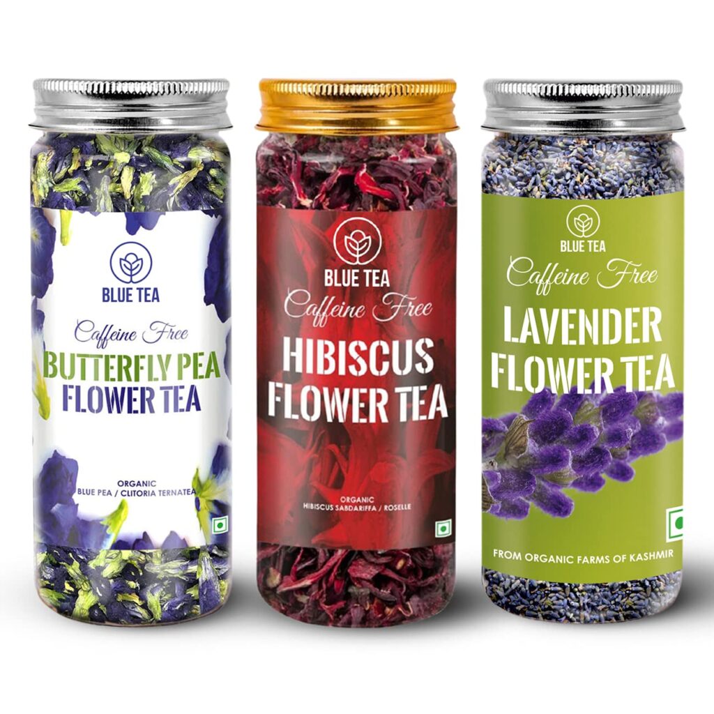 BLUE TEA - Combo Pack of 3 - Butterfly Pea Flower (0.88 Oz) + Hibiscus (1.76 Oz) + Lavender (1.05 Oz) - Herbal Teas || FARM PACKED || Caffeine Free - Gluten Free - Non-GMO |