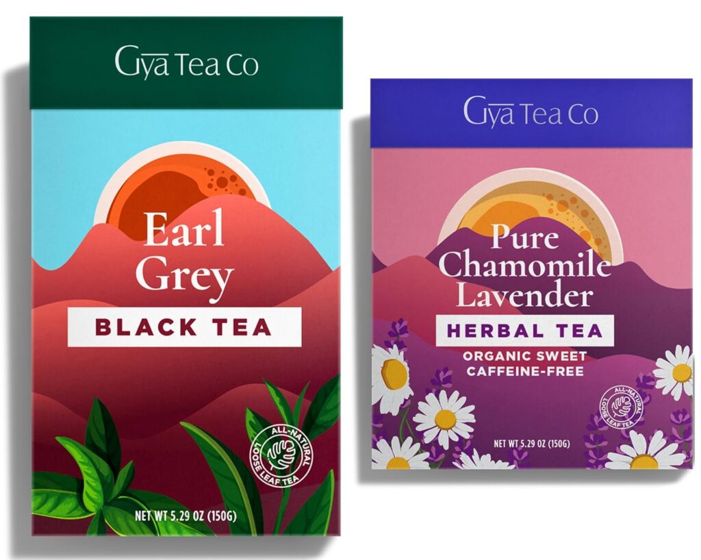 Gya Tea Co Earl Grey Black Tea  Pure Chamomile Lavender Herbal Tea Set - Natural Loose Leaf Tea with No Artificial Ingredients - Brew As Hot Or Iced Tea