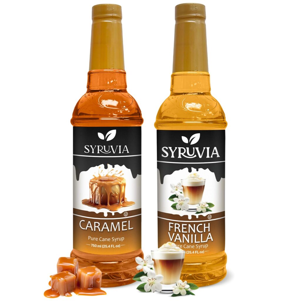 Syruvia Coffee Syrup Variety Pack - Caramel  French Vanilla- Gluten-Free, Kosher, 25.4 fl oz Bottles - Enhance Your Coffee Experience with Premium Flavoring Syrups