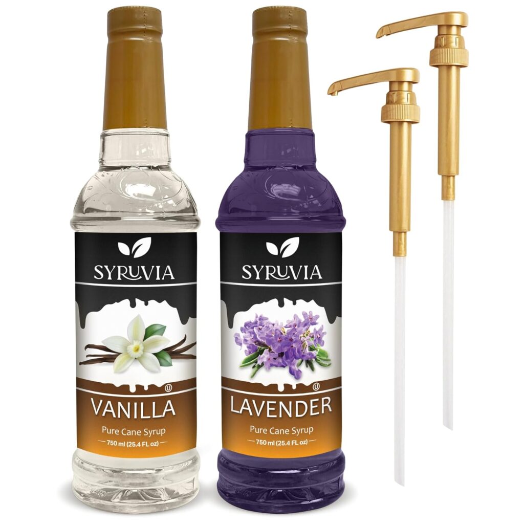 Syruvia Coffee Syrup Variety Pack Vanilla  Lavender Coffee Syrup Flavor With Pump, 25.4 fl oz, Kosher, Gluten Free, Perfect for Coffee, Drinks, Desserts, and More, No Coloring,