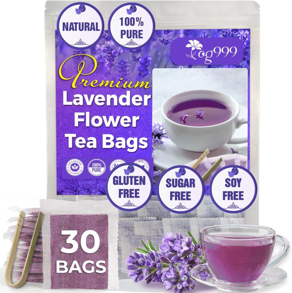 TOG999, 30 Lavender Flower Tea Bags, 100% Natural  Pure from Lavender Flowers. Loose Flower Lavender Herbal Tea. Lavender Flower Tea. No Sugar, No Caffeine, No Gluten, Vegan.