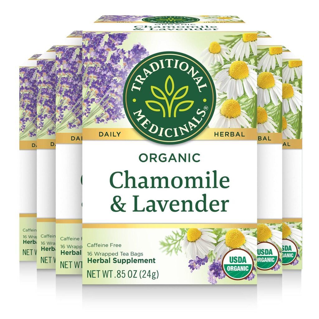 Traditional Medicinals Tea, Organic Chamomile  Lavendar, Stress Relief, 96 Tea Bags (6 Pack)